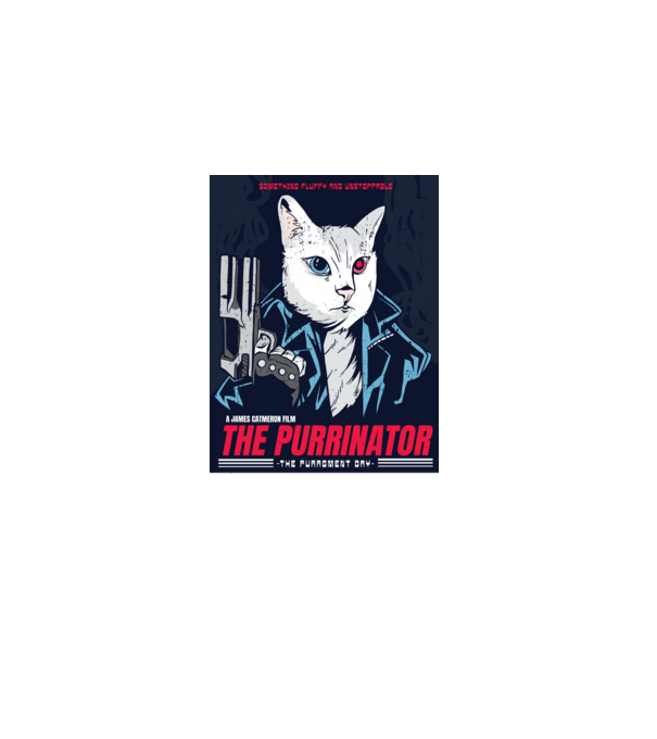 The Purrinator Pisică model albastru deschis pe tricou