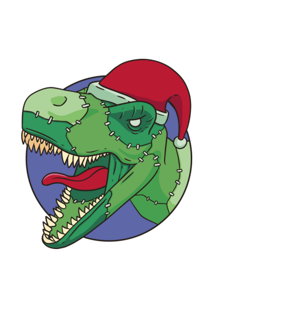 T-rex Santa model negru pe tricou