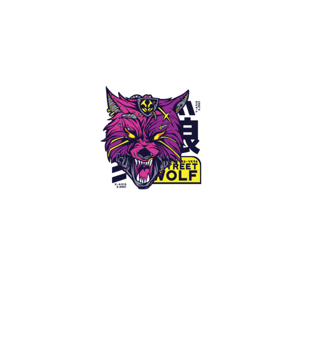 Cap de lup Cyberpunk model gri pe tricou