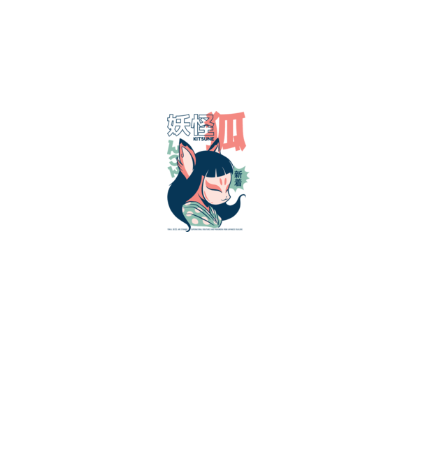 Kitsune Yokai Anime model gri pe tricou
