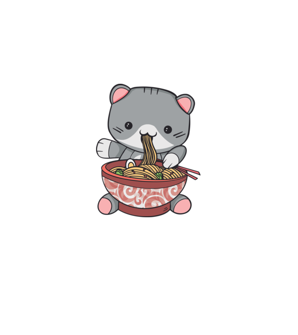 Pisică Kawaii Ramen model albastru deschis pe tricou
