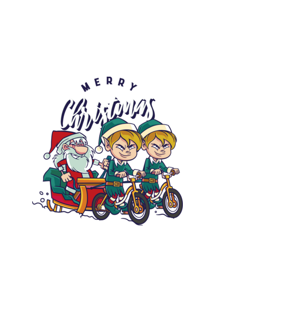 Merry Christmas Moș Crăciun cu sanie cu bicicletă model albastru deschis pe tricou