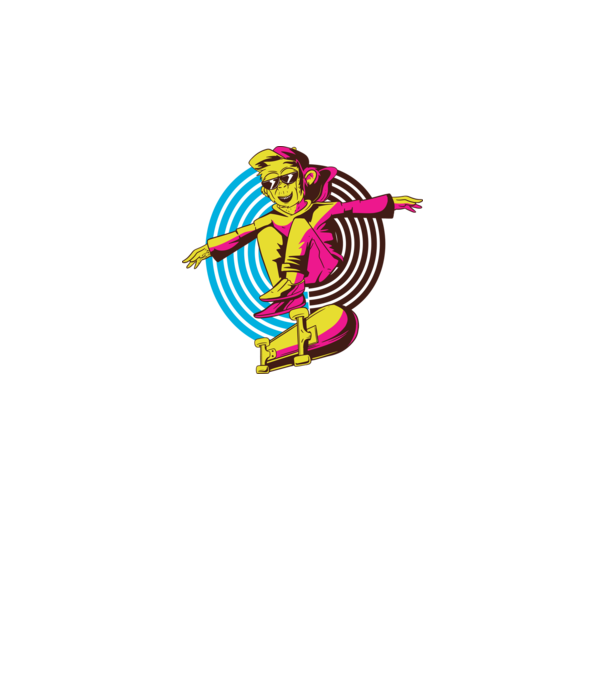 Maimuță Skateboarder model alb pe tricou