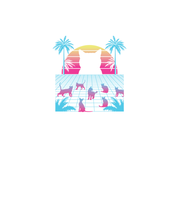 Pisică Vaporwave neon model negru pe tricou