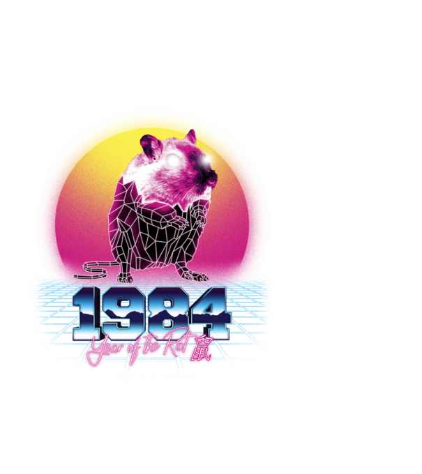 1984 Year of the Rat model negru pe tricou