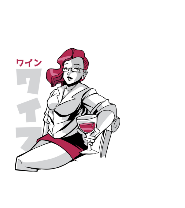 Anime fată cu vin model albastru închis pe tricou