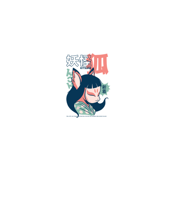 Kitsune Yokai Anime model alb pe tricou