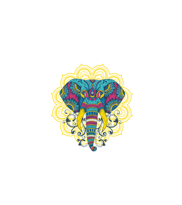 Elefant Mandala Colorat model albastru închis pe tricou