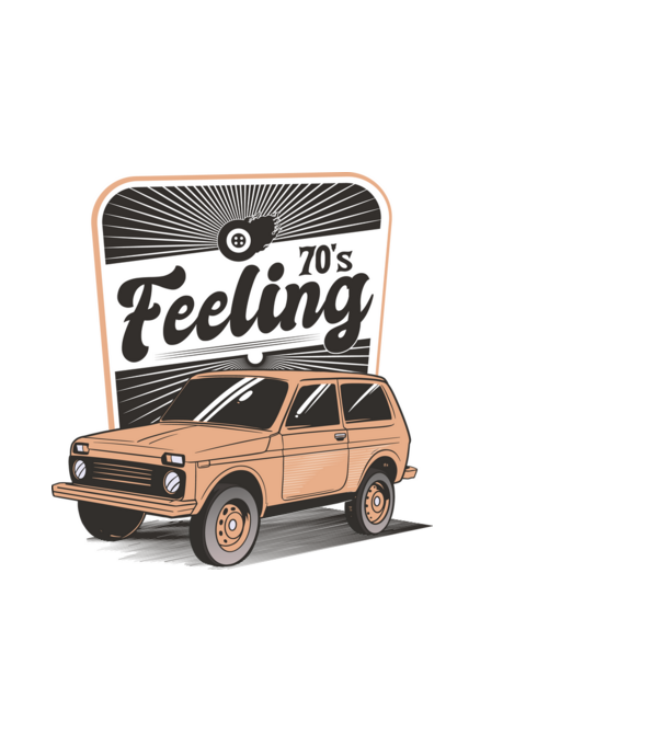 Mașină Retro anii 70 Lada Niva model albastru deschis pe tricou