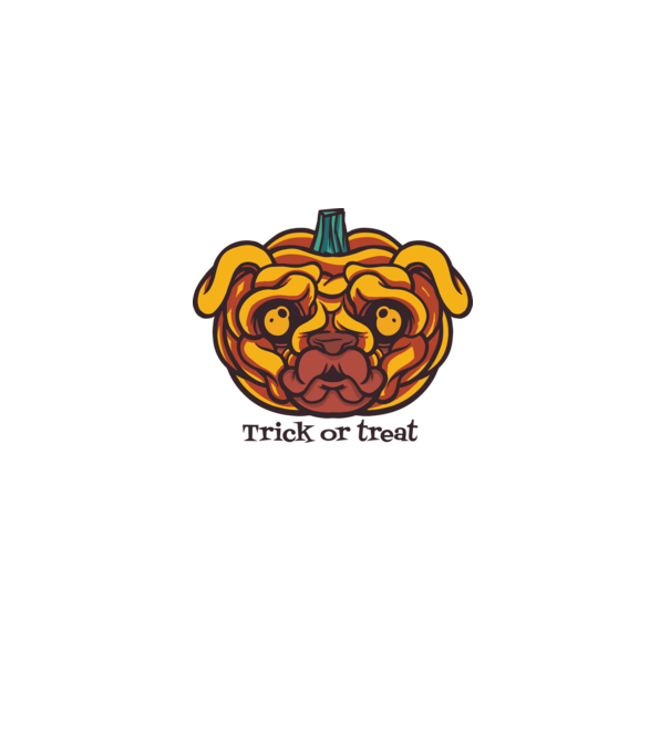 Mops cap de dovleac Halloween model alb pe tricou