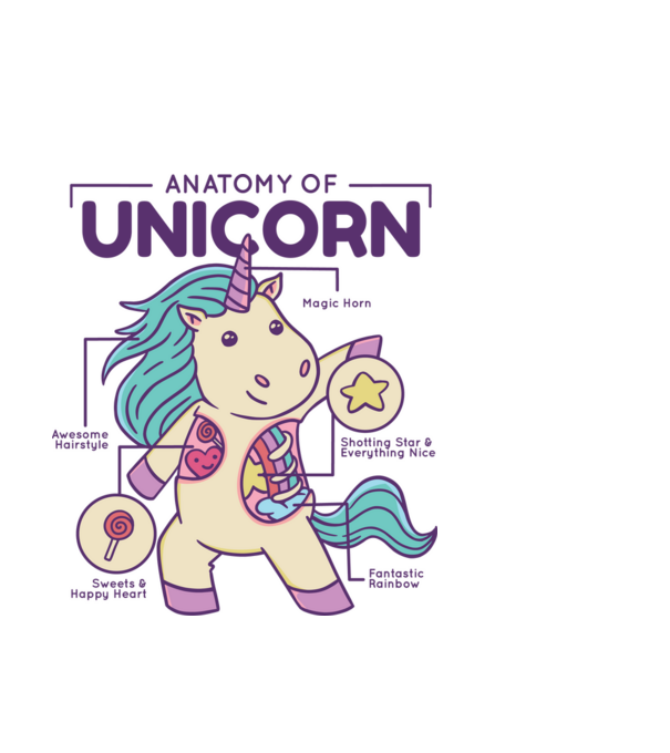 Unicorn Anatomie model albastru deschis pe tricou