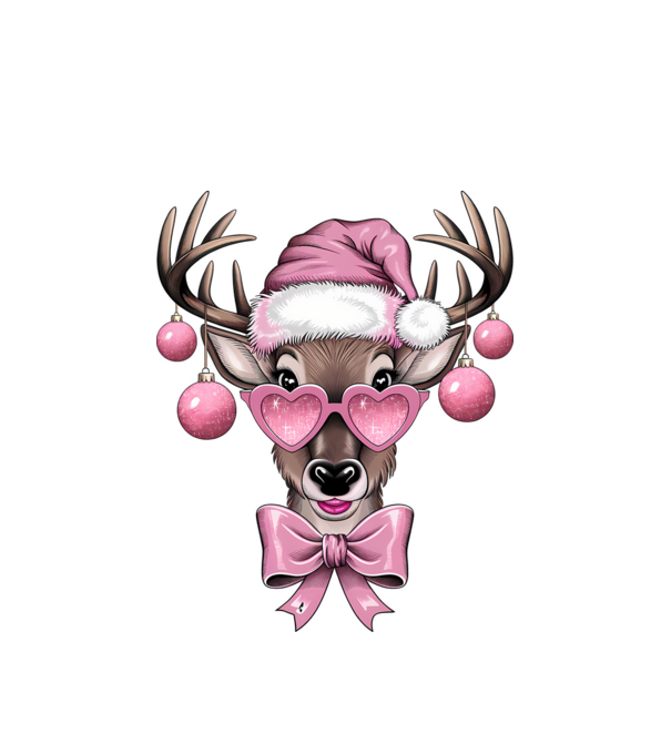 Pink Xmas Reindeer model alb pe tricou