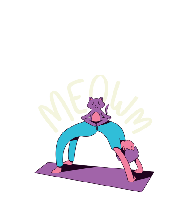 Meowm - Pisică Yoga model negru pe tricou