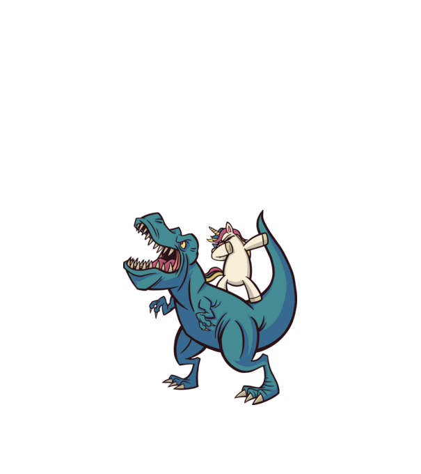 Unicorn DAB T-rex model nisipiu pe tricou