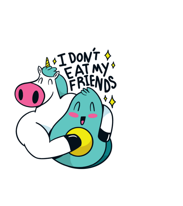 Unicorn Avocado Prietenie model alb pe tricou