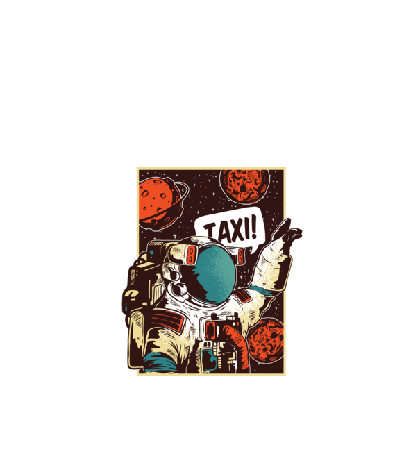 Astronaut Taxi model negru pe tricou