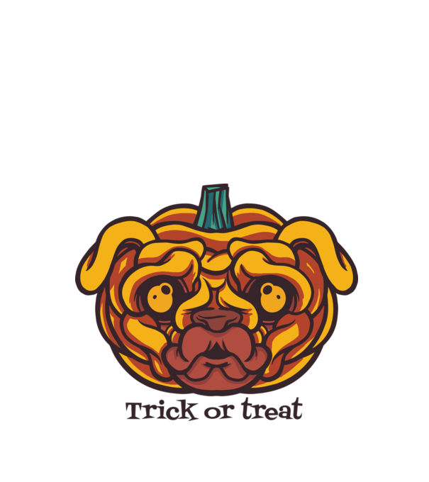Mops cap de dovleac Halloween model alb pe tricou