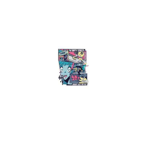 Anime Vaporwave Benzi desenate Skateboard model negru pe tricou