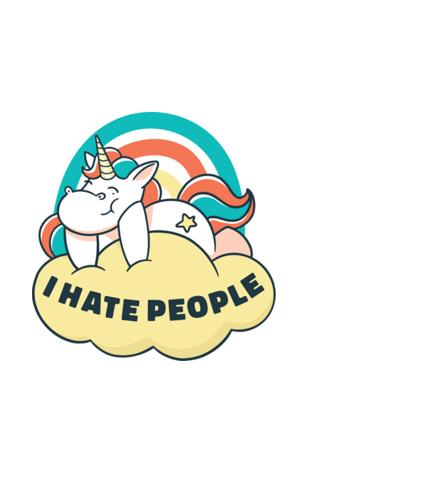 Urăsc oamenii Unicorn model alb pe tricou