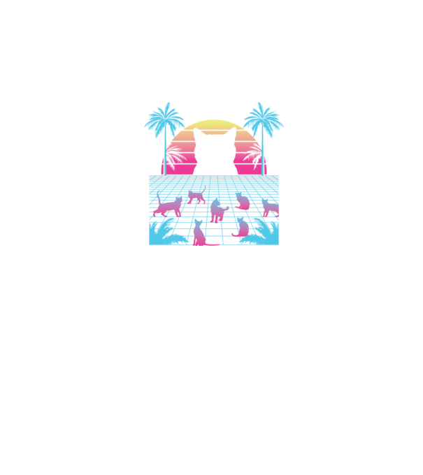 Pisică Vaporwave neon model negru pe tricou