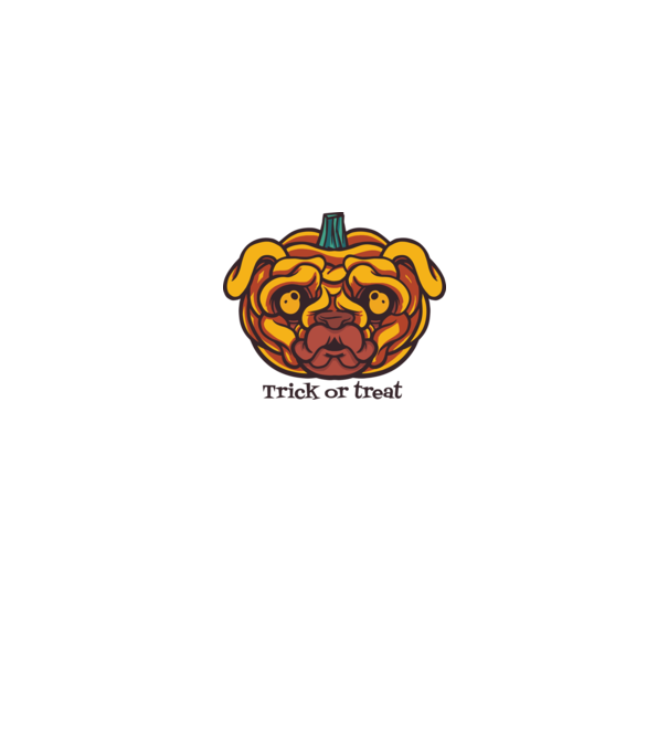 Mops cap de dovleac Halloween model alb pe tricou