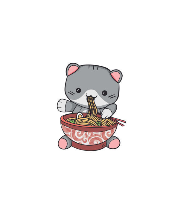 Pisică Kawaii Ramen model turcoaz pe tricou