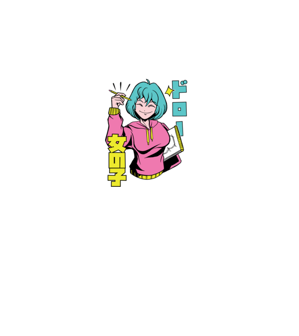 Anime fată desenând model albastru închis pe tricou