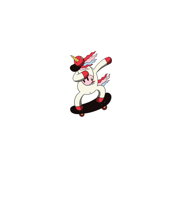 Skateboarder Unicorn DAB model albastru jeanși pe tricou