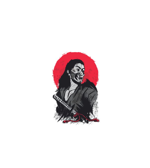 Războinic japonez model negru pe tricou