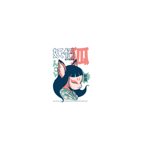 Kitsune Yokai Anime model alb pe tricou