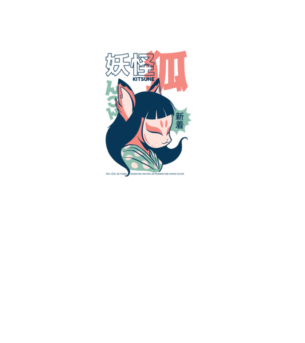 Kitsune Yokai Anime model alb pe tricou