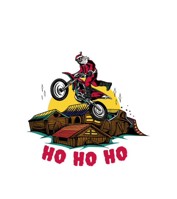 Moș Crăciun pe motocicletă Cross model alb pe tricou
