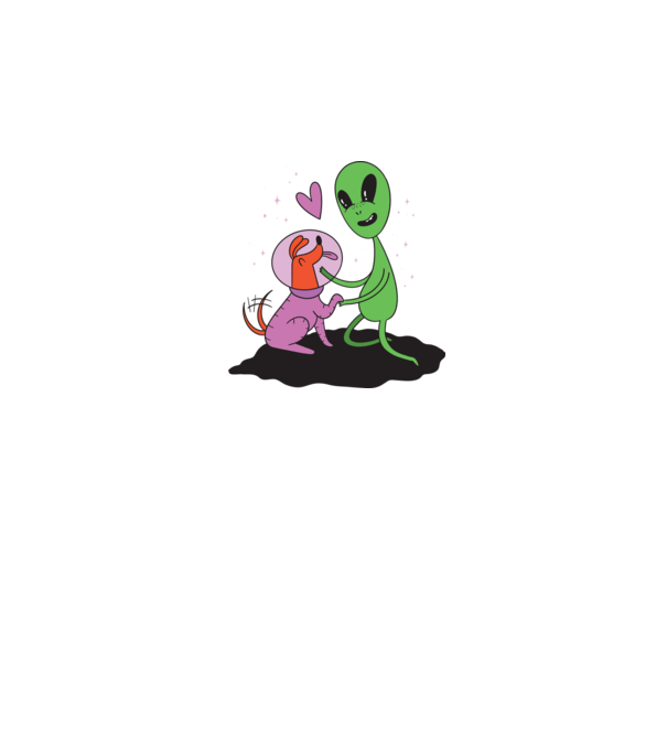 Alien cu câine model alb pe tricou