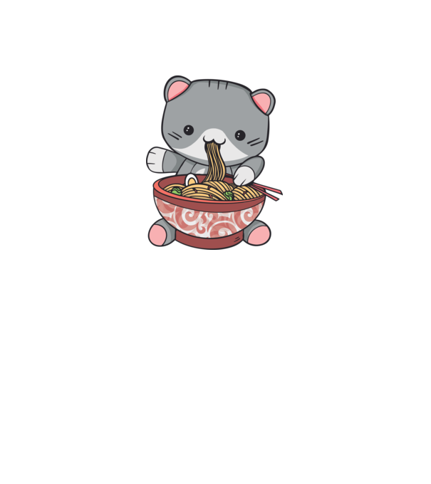 Pisică Kawaii Ramen model turcoaz pe tricou