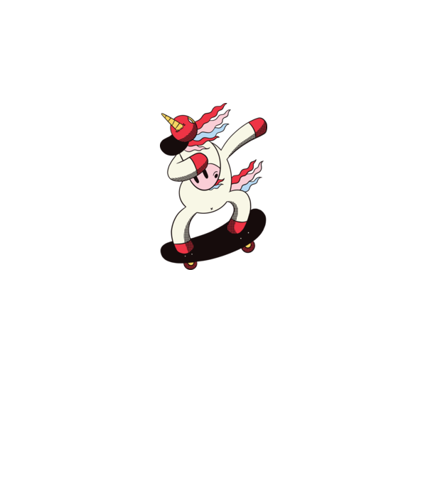 Skateboarder Unicorn DAB model negru pe tricou