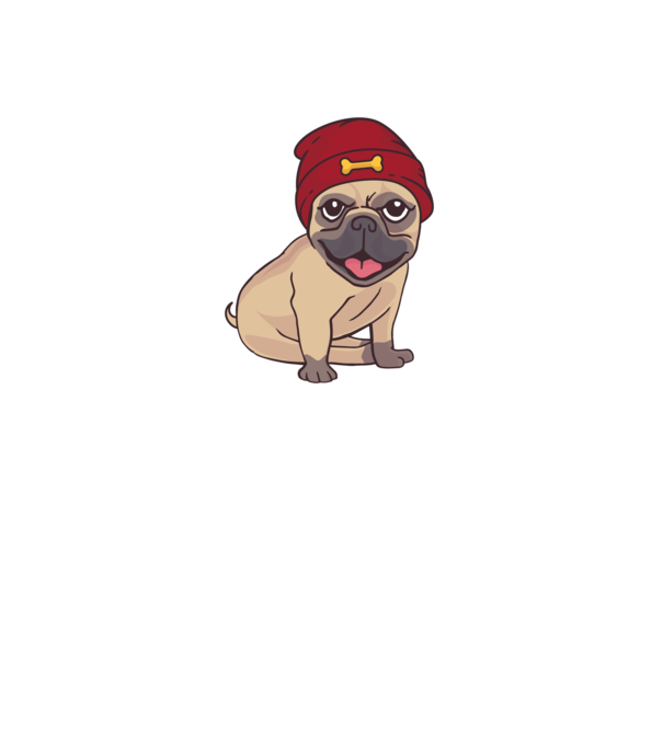Mops cu șapcă model negru pe tricou