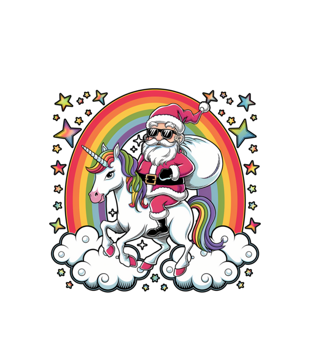 Moș Crăciun cool pe un unicorn model alb pe tricou