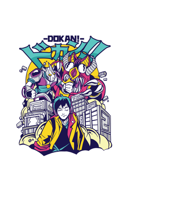 Anime Godzilla model negru pe tricou