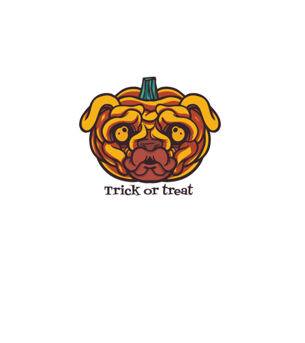 Mops cap de dovleac Halloween model alb pe tricou