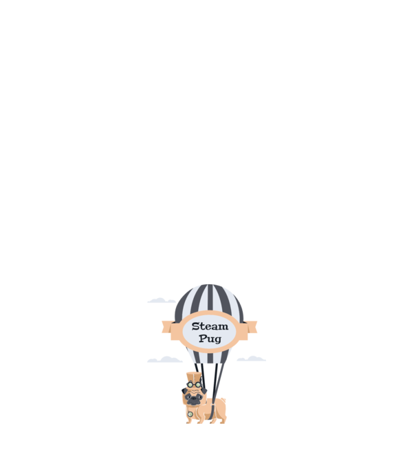 Steampug - mops model negru pe tricou