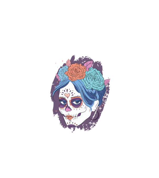 Dia de Los Muertos - Craniu cu flori model albastru închis pe tricou