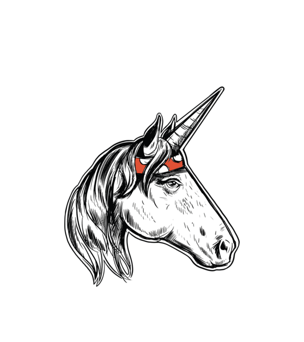 Cal Unicorn model alb pe tricou