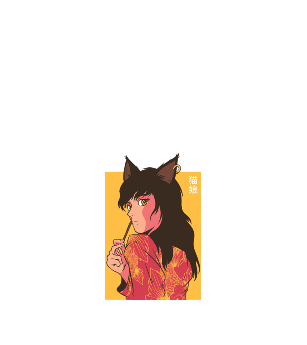 Pisică Fată Anime model nisipiu pe tricou