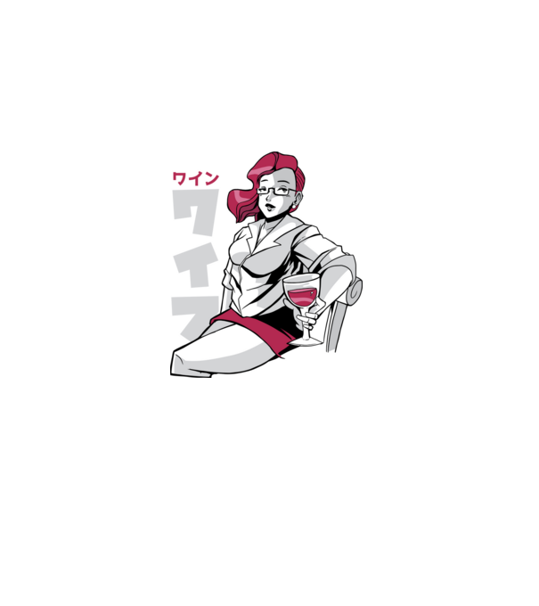 Anime fată cu vin model albastru închis pe tricou