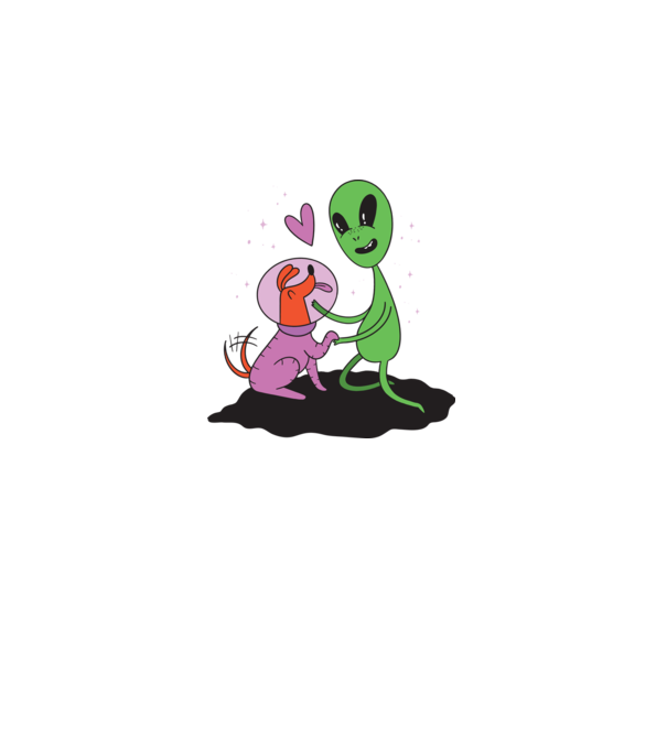 Alien cu câine model alb pe tricou