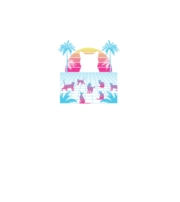 Pisică Vaporwave neon model turcoaz pe tricou