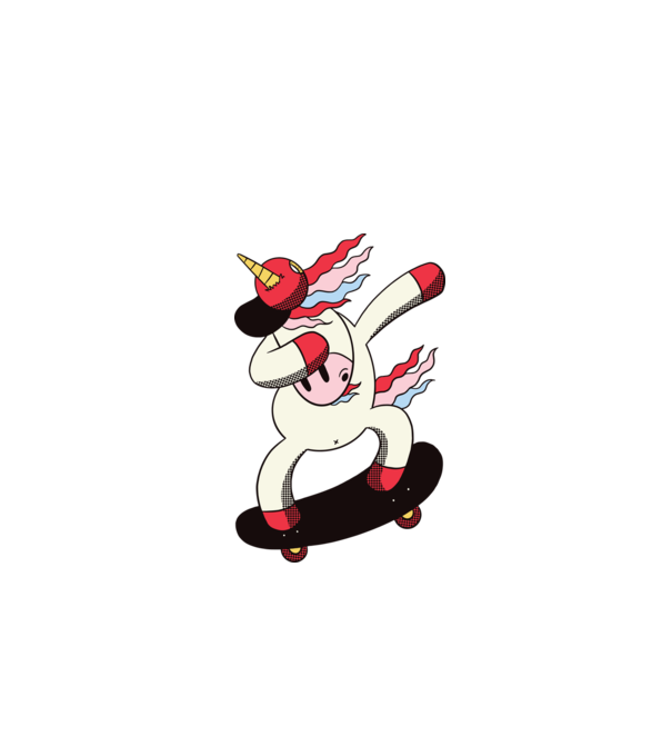 Skateboarder Unicorn DAB model albastru închis pe tricou