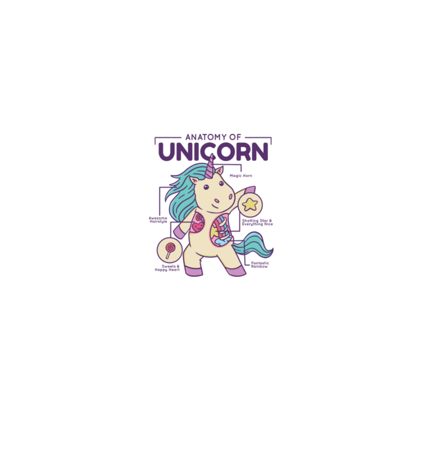 Unicorn Anatomie model roz deschis pe tricou