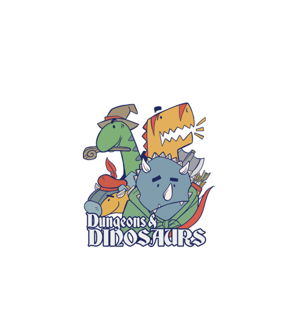 Dungeons and Dinosaurs model albastru închis pe tricou