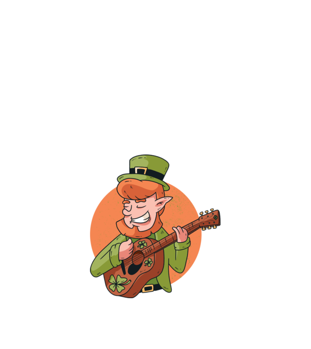 Chitarist Leprechaun irlandez St Patrick model albastru închis pe tricou